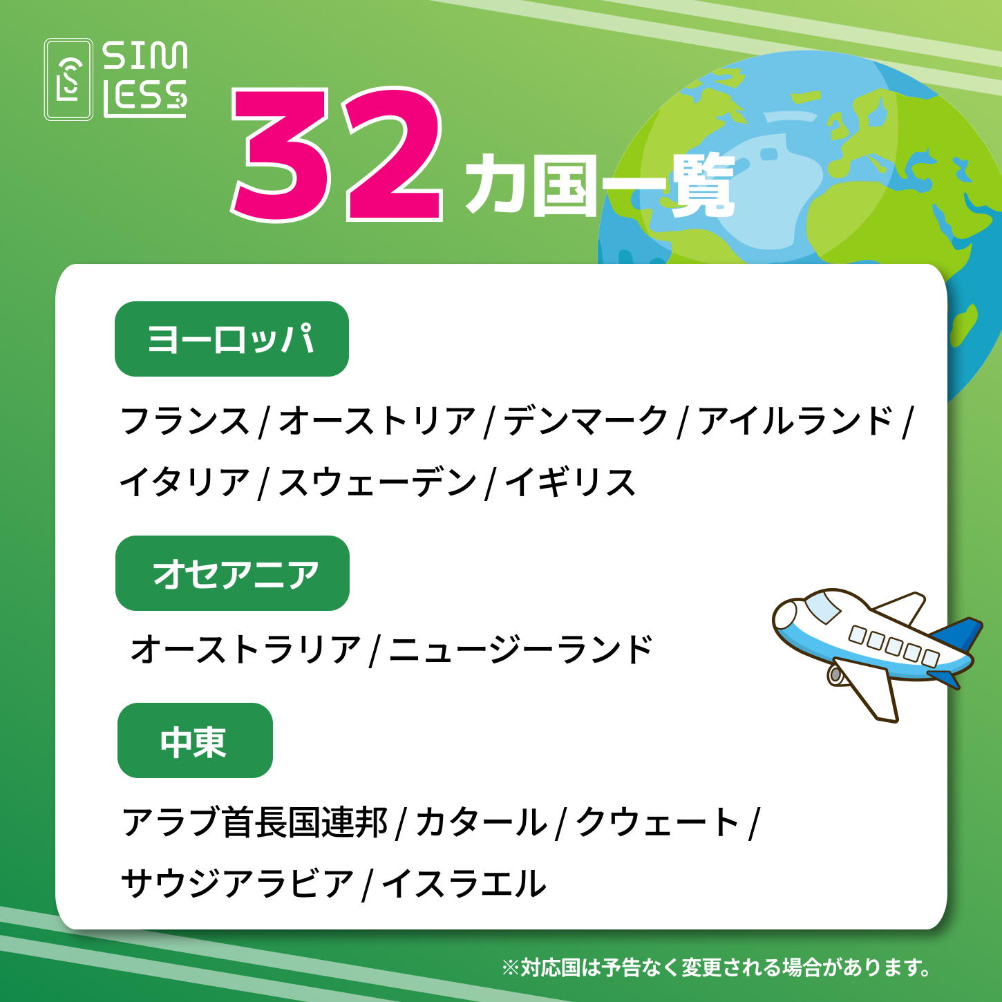 カスタムeSIM 日本含む32ヵ国・エリアでチャージ可能（ローミング回線 ）